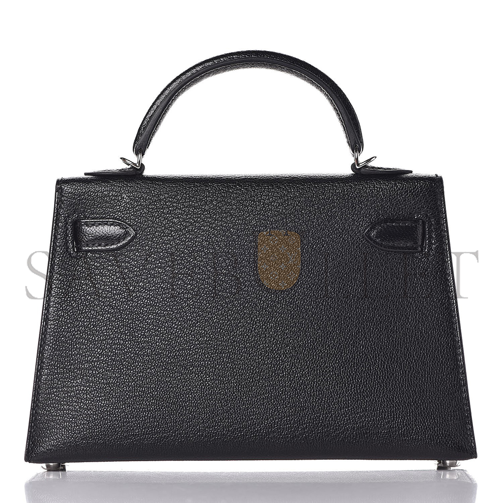 HERMÈS CHEVRE MYSORE MINI KELLY II SELLIER 20 BLACK (19*12*5.5cm)